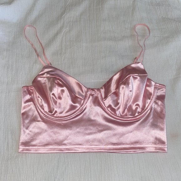 NWOT Adika Bustier Corset Like Crop Top Medium Satin Silky Light Baby Pink - Picture 3 of 10
